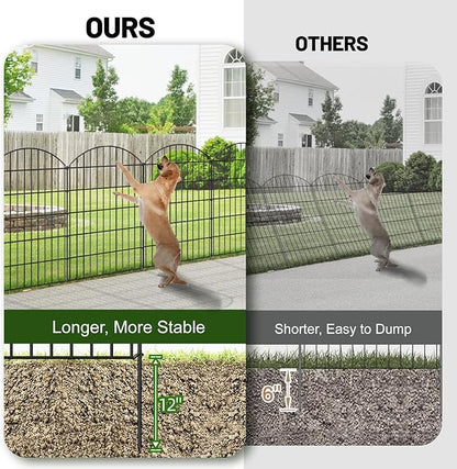 Metal Garden Fence 42in (H) x 18.7ft (L), 8 Panels + 9 Stakes Dog Fence Border Fence Animal Barrier, No Dig Garden Fencing for Yard Flower Bed Lawn Patio Outdoor, CTW4208 Black