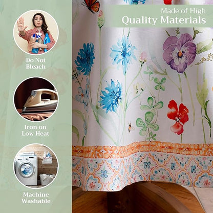 Maison d' Hermine Table Cloth Round Table 100% Cotton 63 Inches Tablecloth Reusable Decorative Everyday Use for Dining Room, Farmhouse, Home, Party, Festive & Wedding Spring Summer - Summer Whisper