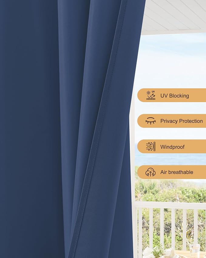 Outdoor Curtains for Patio Waterproof Rod Pocket 4 Pcs 54x95 Inch Navy | - Image 4