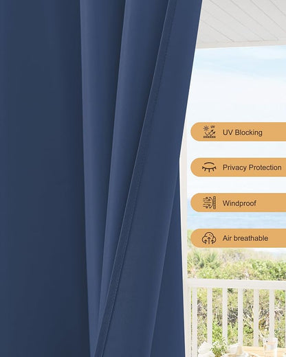 Outdoor Curtains for Patio Waterproof Rod Pocket 4 Pcs 54x95 Inch Navy | - Image 4
