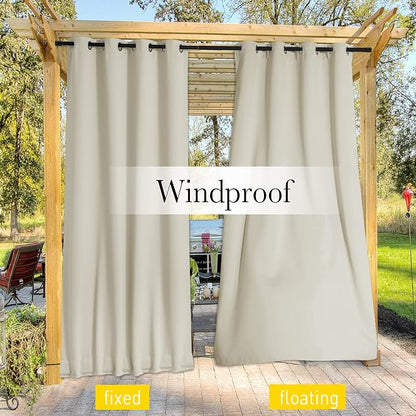 NICETOWN Outdoor Curtains for Patio Waterproof & Windproof W100xL108 Beige | - Image 6