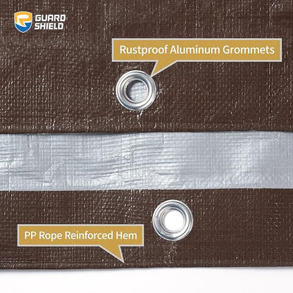 GUARD SHIELD Tarps Heavy Duty Waterproof 20x40 Feet Brown/Bright Silver Poly Tarp Cover Square Outdoor Thick UV Resistant Tarpaulin with Grommets 10mil
