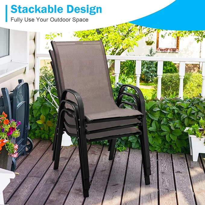 Giantex Patio Chairs Set of 2, Stackable Outdoor Dining Chairs - Image 4