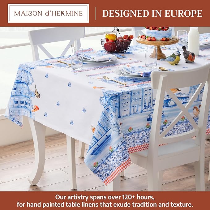 Maison d'Hermine Table Cloth Square Table 100% Cotton Tablecloth for Dining Room, Farmhouse, Home, Hotel, Parties & Wedding - Ideal for Easter Decorations Spring & Summer (Amsterdam Canals, 60"x60")