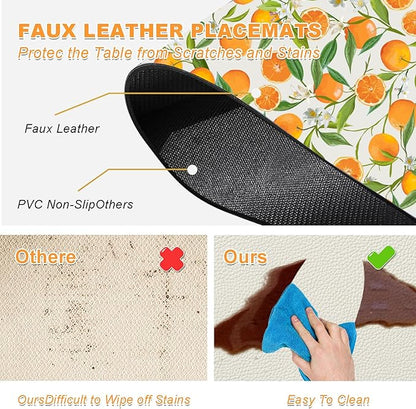 Placemats Set of 4 - Faux Leather Heat Resistant Placemats for Dinner Table, Non-Slip Waterproof Oil-Proof Washable Reusable Placemat for Indoor Outdoor Kitchen Decor, 15.75In*11.81In