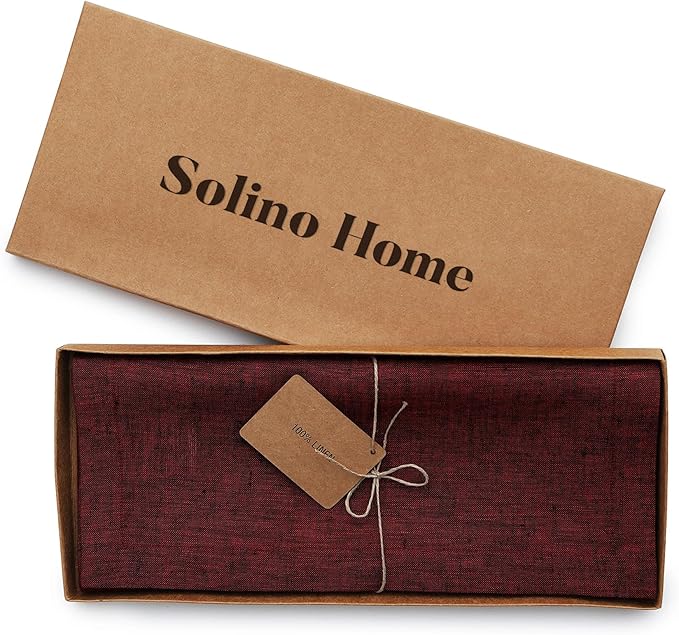 Solino Home Linen Red Garnet Table Runner 156 Inches Long - Athena, 100% Pure Linen 14 x 156 Inch Table Runner for Valentines, Winter