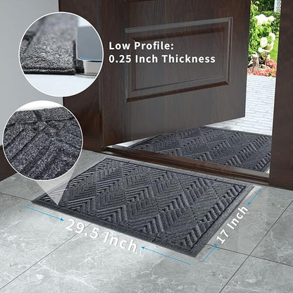 Yimobra Door Mats Outdoor 29.5x17, All-Season Waterproof Outdoor Mats for Front Door Entrance with Drainage Holes, Heavy Duty Non-Slip Doormat for Garage Patio Entryway Indoor, Gray