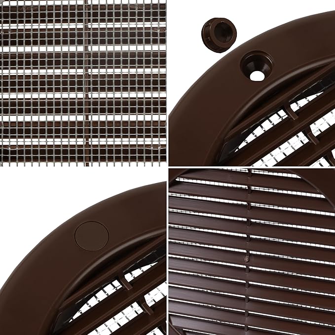Repa Market 4 Inch (Opening) Brown Round Air Vent Cover - Pack of 2 Plastic Fresh Air Intake Vent - Grill Cover with Nylon Mesh Screen - Wall or Ceiling HVAC Return Air Register - Modern Soffit Vents