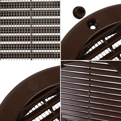 Repa Market 4 Inch (Opening) Brown Round Air Vent Cover - Pack of 5 Plastic Fresh Air Intake Vent - Grill Cover with Nylon Mesh Screen - Wall or Ceiling HVAC Return Air Register - Modern Soffit Vents