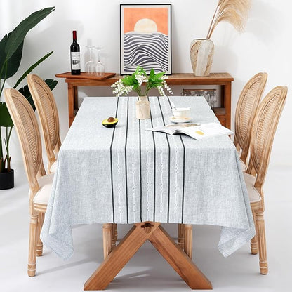 Chassic 60 x 84 inches Farmhouse Style Linen tablecloths, Boho Wrinkle Resistant Washable Rectangle Table Cloth for Dining Room, Kitchen, Wedding and Holiday Decorative - Striped Grey
