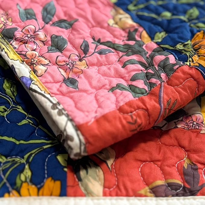 Cotton Quilted Floral Patchwork Table Runner 54 Inches Long – Handmade Farmhouse Table Runner for Dining Room, Coffee Table, or Buffet (Floral, 13*54)