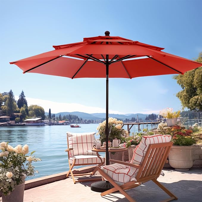 PHI VILLA 10ft Outdoor Patio Umbrellas, 3 Tier Vented Table Umbrella Red | - Image 7