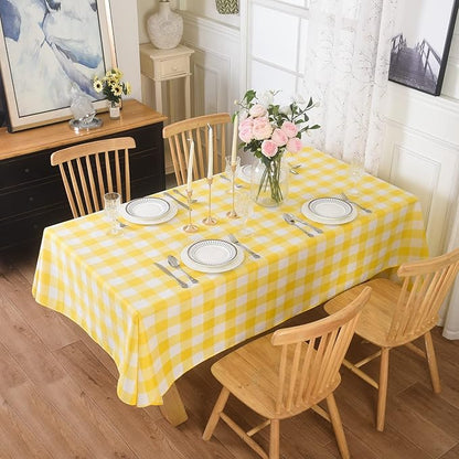 Cupuamon 2 Pack Waterproof Polyester Fabic Rectangle Checkered Tablecloth，60x120 Outdoor Table Cloth，Oil Stain Prevention Table Cloth for Pinics and Parties（Yellow and White）