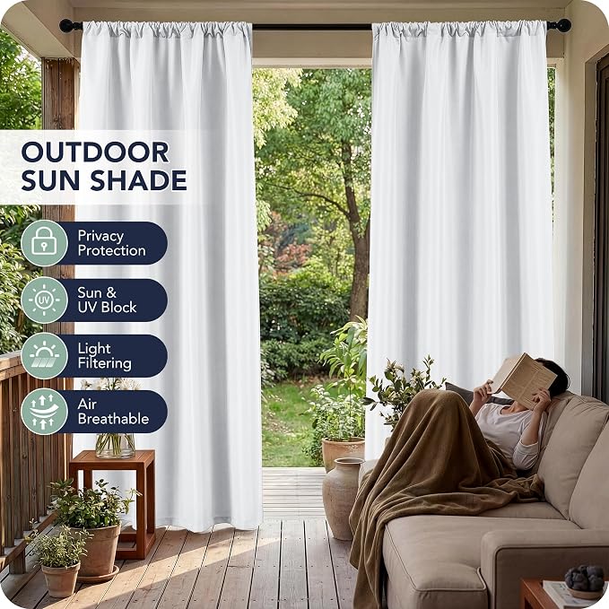 Patio Curtains Outdoor Waterproof, 4 Panels, Rod Pocket Sunshades | - Image 3