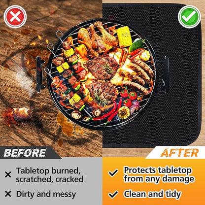 Apipi 24 x 31in Fireproof Grill Mat for Outdoor Grill - 2mm Thickened Heat Resistant Mat for Countertop, Easy to Clean & Waterproof & Oil Proof for Protecting Prep BBQ Table