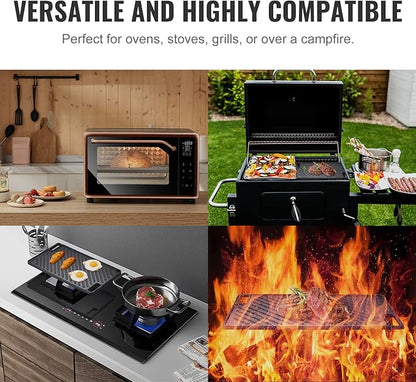 VEVOR Reversible Grill/Griddle, 17x10'' Pre-Seasoned Cast Iron Griddle, Rectangular Double Burner Griddle Pan, Non-Stick Family Pan Cookware with Handles, Flat Top Plate for BBQ, Gas Grill, Black