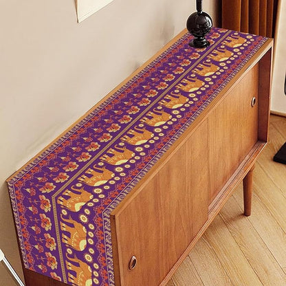 African Tribal Table Runner, Rustic Elephants Floral African Indian Diwali Art Print Purple Coffee Table Center Decor for Home Kitchen Holiday Party Farmhouse Outdoor Table Decorations, 13"x108"