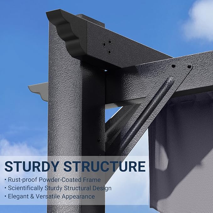 10'x12' Outdoor Pergola with Retractable Canopy | Patio Metal Heavy-Duty Gazebo - Image 3