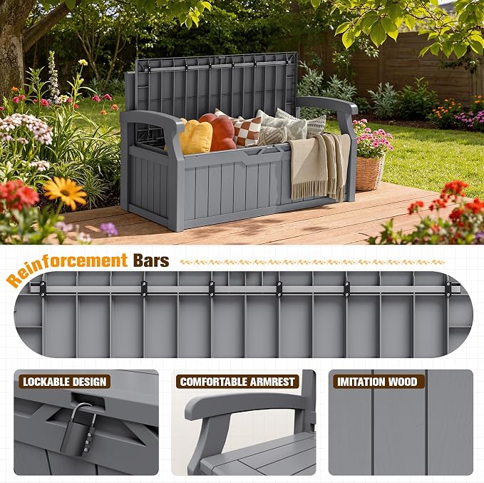 JUMMICO 80 Gallon Resin Outdoor Storage Bench - Image 5
