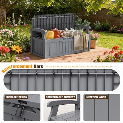 JUMMICO 80 Gallon Resin Outdoor Storage Bench - Image 5