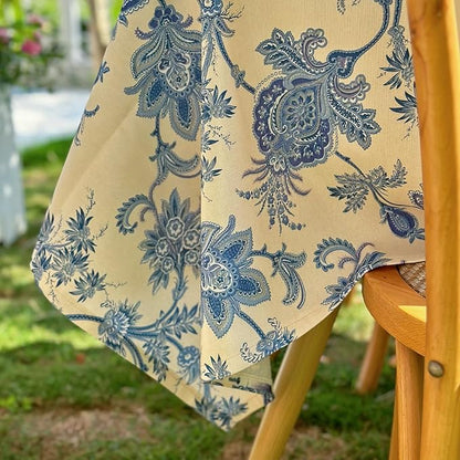 Outdoor Rectangular Tablecloth 60 x 84 Inch, Blue Floral Waterproof Table Cloth, Thick Fabric Dining Table Cover for Outdoor, Easter, Picnic, Farmhouse, Wedding, Spring Summer - Blue Flower