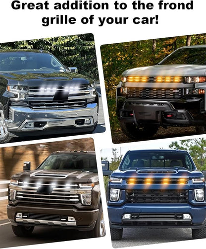 LED Grill Light for 2025 2024 Chevrolet Silverado Raptor Grille Lights Amber Warning Front Bumper Lamp 2019-2023 Silverado Accessories 4Pcs (White)