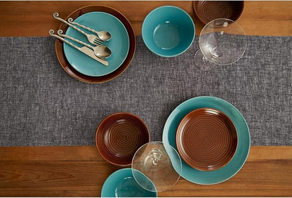 Solino Home Linen Small Table Runner 36 Inches - Athena, 100% Pure Linen Chambray Black Table Runner 14 x 36 Inch Ideal for Dresser and Coffee Tables - Winter