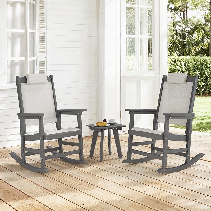 3-Piece Outdoor Rocking Chair Set, HDPE Patio Rocking Chair by HOMENJOY