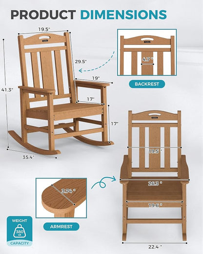 Oversized Outdoor Rocking Chairs Set of 4, 380lbs Heavy-Duty Large Patio Rocker - Image 3