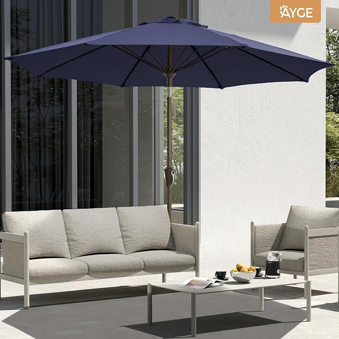 Ayge 9 FT Outdoor Umbrella Patio Table Umbrella Fiberglass Frame Navy | 8 - Image 4
