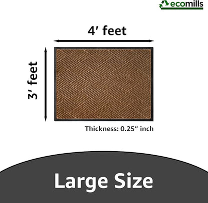 Ecomills Deluxe Diamond Entrance Door Mat, Large Heavy Duty Absorbent Rubber Rug, Brown, 3' X 4' feet