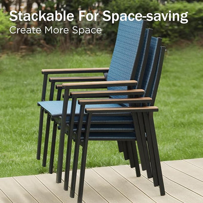 PHI VILLA Outdoor Stackable Dining Chairs Set of 8 w/Aluminum Frame, - Image 3