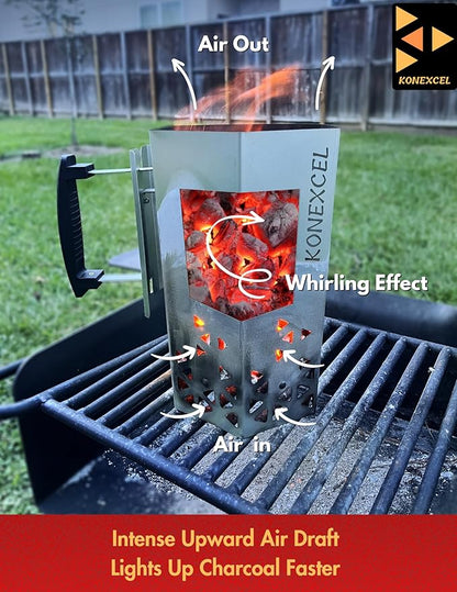 Charcoal Chimney Starter XL & Fire Starter set, Heavy Duty xl Charcoal Starter for charcoal grill (XXL Size) & Natural Wooden Fire starters for campfires (130 PCS); use for charcoal grill, BBQ.
