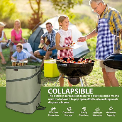 YUDI & GARDEN 46 Gallon Square Collapsible Yard Waste Containers, Collapsible Trash Can, Camping Trash Can - for Collecting Weeds or Leaf or Yard and Party Waste, Green