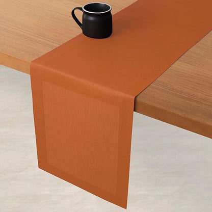 D'Moksha Homes Linen Rust Table Runner 84 Inches Long - 100% Pure Linen 14 x 84 Inch Table Runner for Dining, Fall and Halloween - Machine Washable