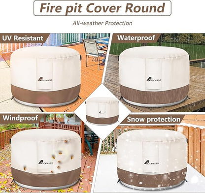 Fire Pit Cover for Solo Stove Bonfire,600D Tear-Resistant Heavy Duty Durable 100% Waterproof 27-29 Inch Smokeless Fire Pit Cover, Patio Weatherproof Gas Fire Pit, Beige 29"x18"