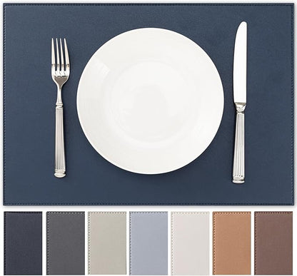 Faux Leather Placemats Set of 6 Vinyl Washable Wipeable Table Mats for Kitchen Dining Table Heat Resistant Waterproof Modern Indoor/Outdoor Placemats Non-Slip Easy Clean Place Mats (Navy Blue)