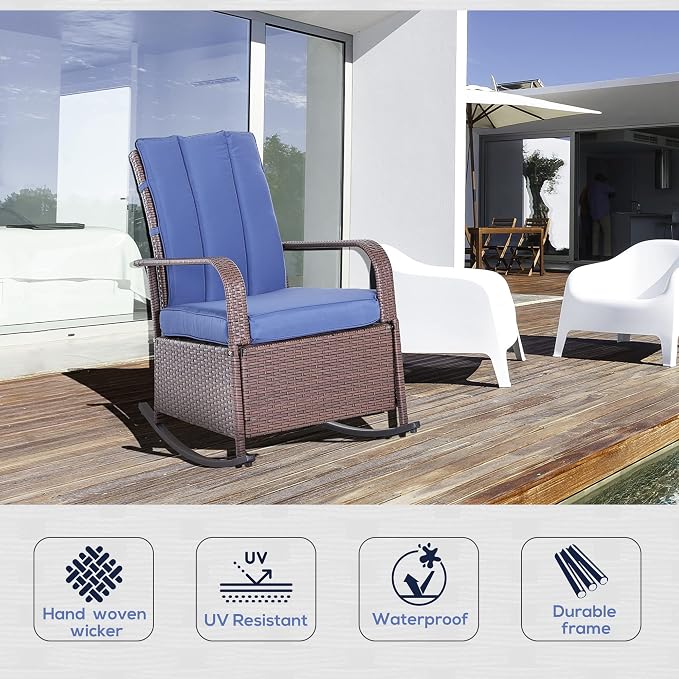 Outsunny Wicker Outdoor Rocking Chair, Patio Recliner - Image 4