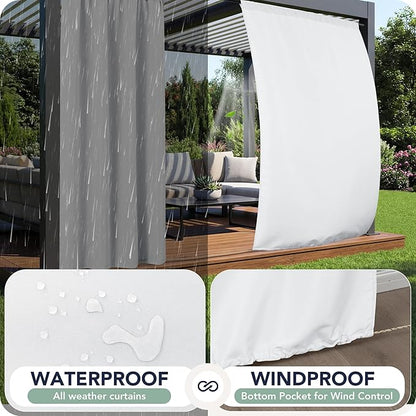 Patio Curtains Outdoor Waterproof, 4 Panels, Rod Pocket Sunshades | - Image 2