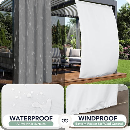 Patio Curtains Outdoor Waterproof, 4 Panels, Rod Pocket Sunshades | - Image 2