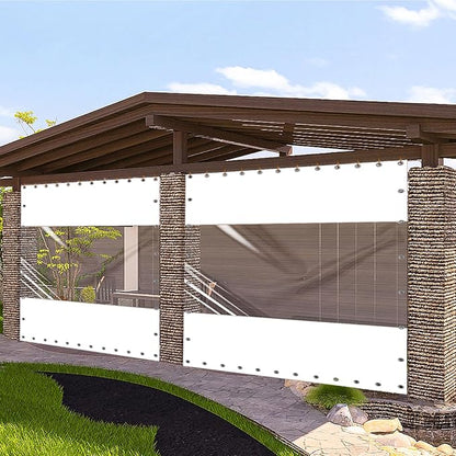 20 Oz Outdoor Vinyl Curtain, Outdoor Clear Panel Curtain, Weather Resistant Outdoor Curtain for Pergola, Porch, Gazebos, with Rustproof Grommets (8'H x 8'W, White)
