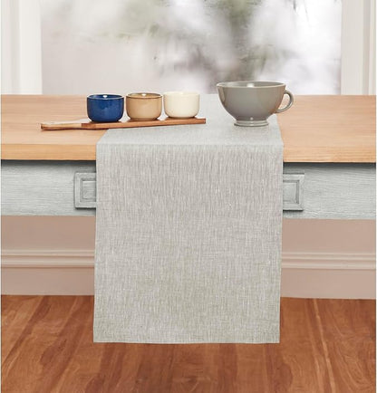 Solino Home Linen Table Runner 48 Inches - 100% Pure Linen Oyster Grey Table Runner 14 x 48 Inch Ideal for Dresser and Coffee Tables - Spring, Easter - Athena