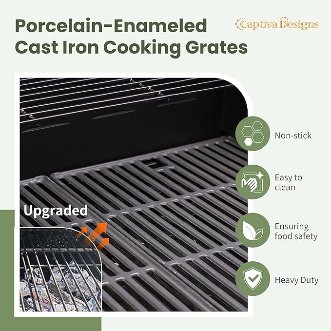 Captiva Designs 4-Burner Propane Gas BBQ Grill with Side Burner & Porcelain-Enameled Cast Iron Grates, 42,000 BTU Output Barbeque Grill for Outdoor Cooking Kitchen and Patio Backyard Barbecue, Blue