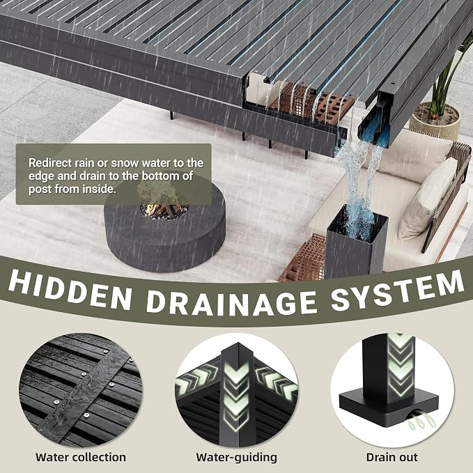 AirWire 10x12 FT Louvered Pergola Dark Gray | Metal Gazebo - Image 6