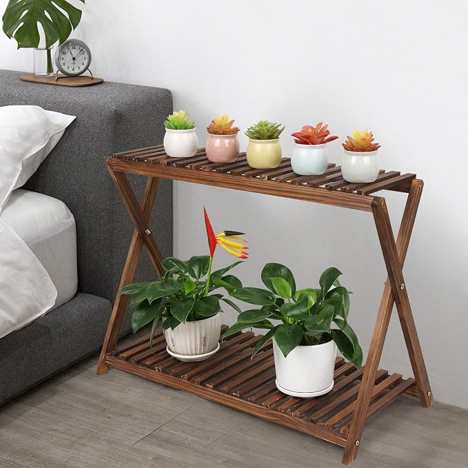 Wood Plant Stand Shelf Indoor Outdoor 2 Tier Plant Bench Corner | Stepped - Image 6