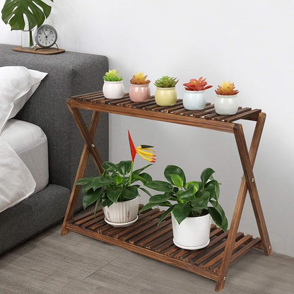 Wood Plant Stand Shelf Indoor Outdoor 2 Tier Plant Bench Corner | Stepped - Image 6
