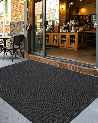 DEXI Front Door Mat Outside Entrance, 4x6 ft Large Rubber Entry Doormat Heavy Duty, Welcome Mats Non Slip for Inside House Floor Entryway Double Doors Exterior Patio, Maze Black