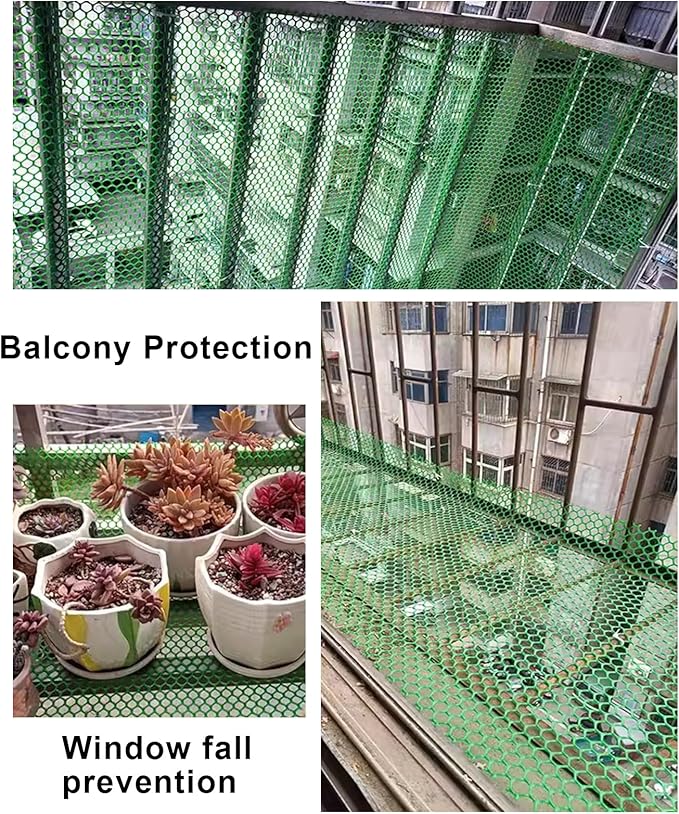 Plastic Wire Mesh Fence 39.3 Inches Wide Safety Fence Roll Balcony Protection Net Fencing Multi-Use Decorative Barrier for Chicken, Snow, Poultry, Patio, Garden, P(Size:1x10M - Mesh 1.8cm,Color:Green)