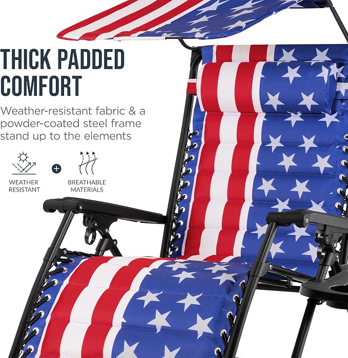 Best Choice Products Oversized Padded Zero Gravity Chair w/Canopy Headrest Cup - Image 6