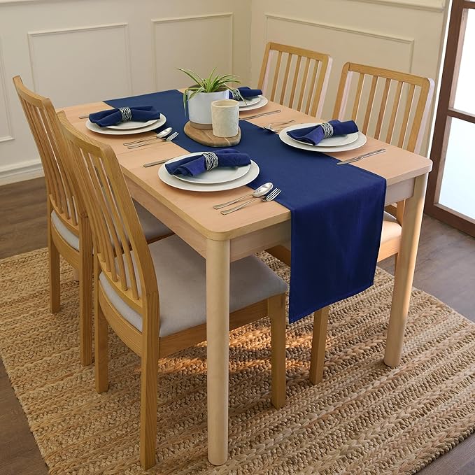Encasa XO Table Runner 13"x120" Long | Cotton Canvas Fabric | Scotch Blue Solid Color | Machine Washable & Durable